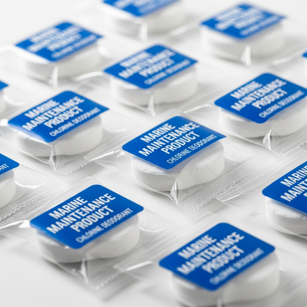 Commoderizer slow-release chlorine tablets for marine toilets